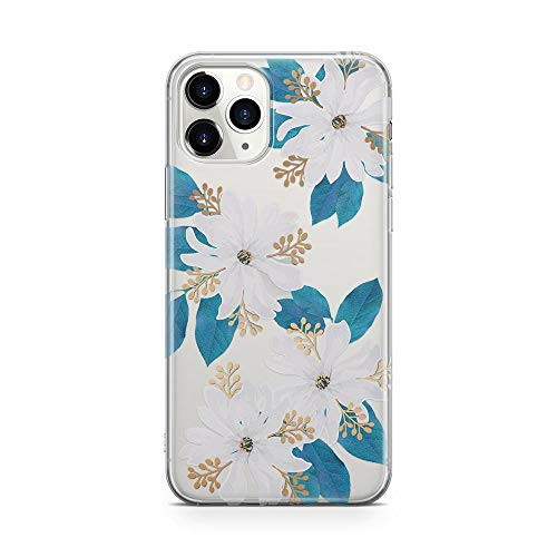 Casely iPhone 11 Pro Max Phone Case - Blue and Gold Clear Floral Case - 360 Degree Coverage for Your Phone - Precise Cutouts 1mm Raised Lip Camera Protection - Classic