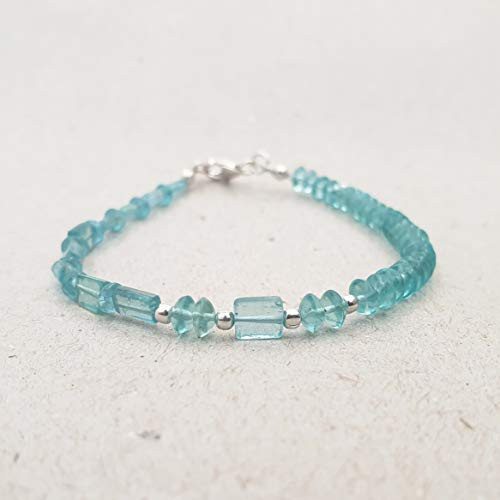 Blue Apatite Bracelet Saucer Tube Beads Sterling Silver Findings Gemstone Beaded Jewelry Gift for women Blue Apatite Bracelet Saucer Tube Beads Sterling Silver Findings Gemstone Beaded Jewelry Gift for women