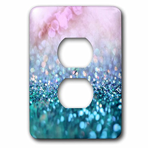 3dRose  lsp_272847_6  2 Plug Outlet Cover Sparkling Teal Blue Luxury Shine Girly Elegant Mermaid Glitter