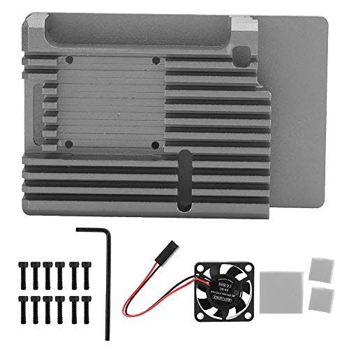 Hopcd Aluminum Alloy Enclosure for Raspberry Pi 4 Aluminum Alloy Protective Case and Shell with DC5V Cooling Fan for Raspberry Pi 4 Gris