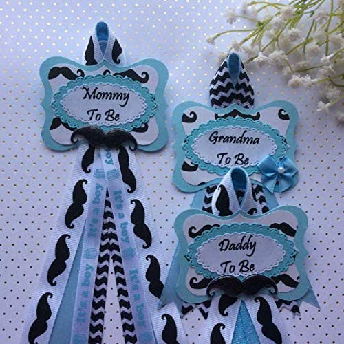 Mustach It s a Boy Baby Shower Corsage Set of  3  pieces Blue-Mustach Theme Baby Shower Mommy Daddy and Grandma To Be Corsage