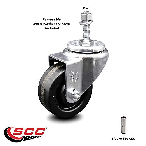 Phenolic Swivel Threaded Stem Caster w 3 inch x 1.25 inch Black Wheel and 10MM Metric Stem - 300 lbs Capacity Caster - Service Caster Brand Phenolic Swivel Threaded Stem Caster w 3 inch x 1.25 inch Black Wheel and 10MM Metric Stem - 300 lbs Capacity Caster - Service Caster Brand