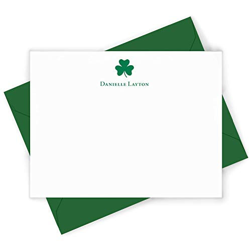 SHAMROCK - Personalized FLAT Irish Clover Stationery Stationary Notecard And Envelope Set