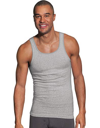 Hanes Mens FreshIQ ComfortSoft Dyed Black Grey Tank Undershirt 5-Pack S