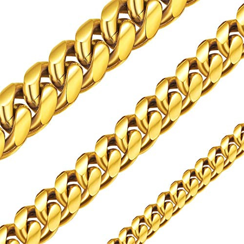 Men Chunky Necklace 18K Gold Plated Hip Hop Jewelry 14MM Wide Gold Plated Thick Link Cuban Curb Chain - 24 Inches