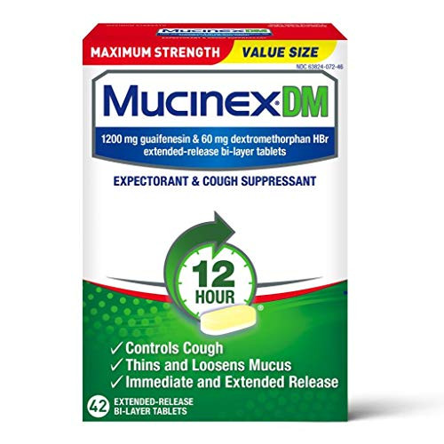 Cough Suppressant and Expectorant Mucinex DM Maximum Strength 12 Hour Tablets 42ct 1200 mg Guaifenesin Relieves Chest Congestion Quiets Wet and Dry Cough  1 Doctor Recommended OTC expectorant