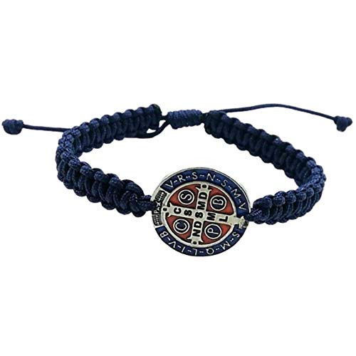 Saint St Benedict Red Blue Enameled Medal Bracelet San Benito Catholic Blessing Gift