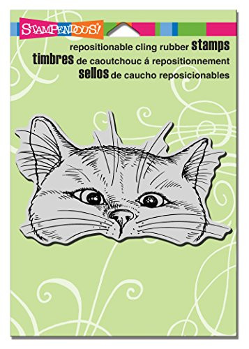 STAMPENDOUS CRP282 Nosey Cat Cling Stamp, 6.5" by 4.5", Grey