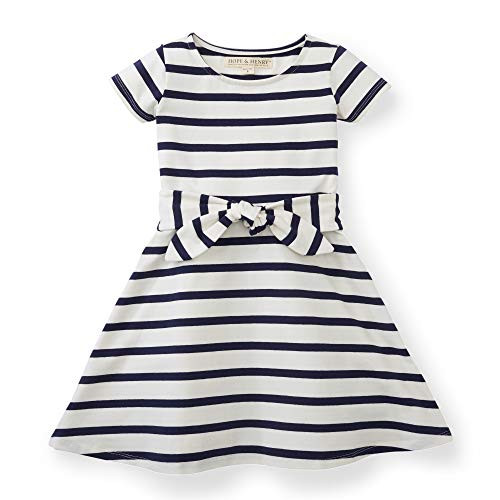 Hope  and  Henry Girls White with Blue Stripes Knit Tie Dress