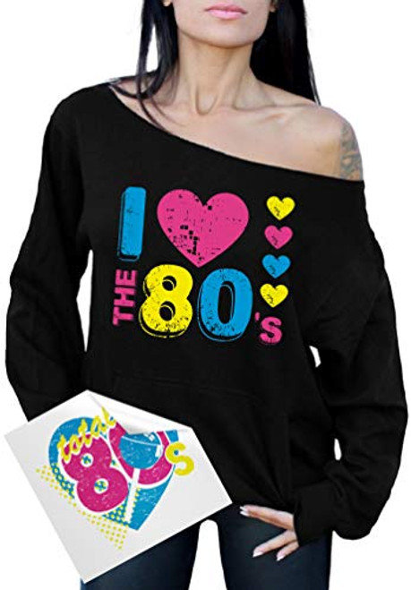 Awkward Styles Women s I Love The 80 s Off The Shoulder Sweatshirt for 80 s Fans  plus Sticker Gift Black M Awkward Styles Women s I Love The 80 s Off The Shoulder Sweatshirt for 80 s Fans  plus Sticker Gift Black M