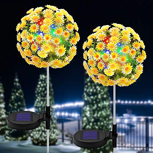 TYNLED Solar Garden Flower Lights Outdoor 2 Pack Daisy Solar Lights Outdoor Decoration Waterproof Landscape Lighting Solar Powered Outdoor Lights for Pathway Walkway Patio Yard  and  Lawn