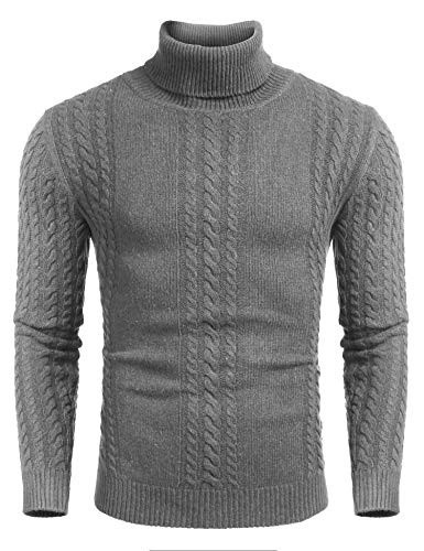 COOFANDY Men s Slim Fit Turtleneck Sweater Casual Cable Knit Pullover Sweaters