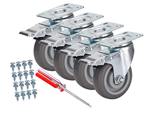 DICASAL 4 Inches Heavy Duty 360 Degrees Swivel Casters TPR Wheels Castors with Safety Dual Locks and Brakes Pack of 4