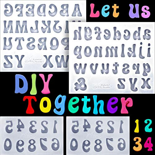 4 Pieces Letters Molds and Numbers Molds Silicone Fondant Mold Chocolate Molds Lowercase Uppercase 0-9 Number Handmade Soap Moulds Ice Cube Tray Silicone Mold for Baking Desserts  Transparent