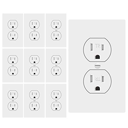 ETERMTT 15A Decorator Receptacle Outlet, Standard Duplex Electrical Wall Outlet, Tamper-Resistant with Wall Plate Cover, Kids Safety Proof, White,UL listed,10 Pack