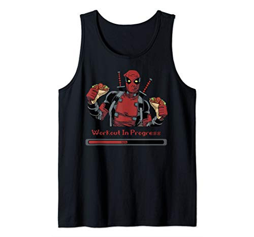 Marvel Deadpool Workout In Progress Eating Tacos Portrait Tank Top