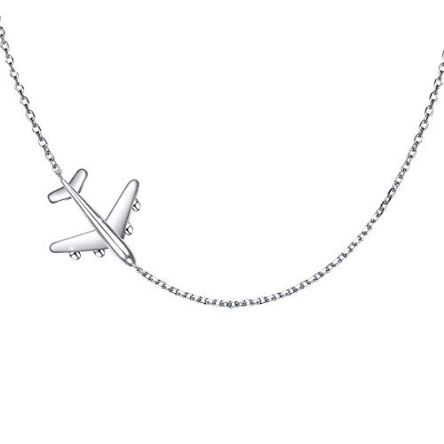Airplane Sideways Choker Necklace S925 Sterling Silver Aircraft Jelwery Adjustable Chain 15 plus3 Inch for Women Girls Best Gifts for Stewardess Flight Attendants  Choker