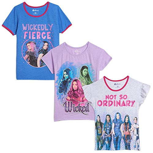 Disney Descendants Mal Evie Uma Carlos Jay Big Girls 3 Pack Short Sleeve T-Shirt 7-8