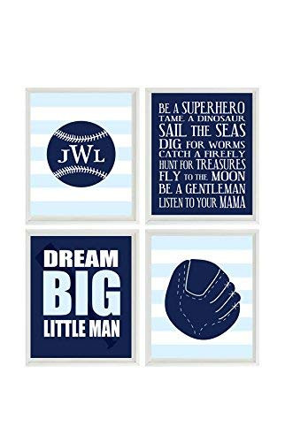 Baseball Nursery Wall Art Baby Boy Room Personalized Nursery Art Baseball Room Decor Big Boy Room Sports Wall Art Navy Blue Light Blue