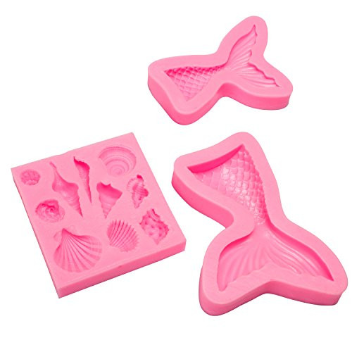 Mermaid Tail Molds for Chocolate Mermaid Tail Chocolate Mold Silicone Mold Seashell Mold Mermaid Fondant Molds Chocolate Candy Baking Mold for Fondant Cake Decoration Large and Small Kicosy 3 Pack