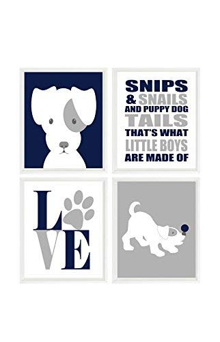 Puppy Nursery Art Dog Wall Art Snips And Snails Quote Love Print Baby Boy Nursery Navy Blue Gray Dog Nursery Theme Boy Room Gift