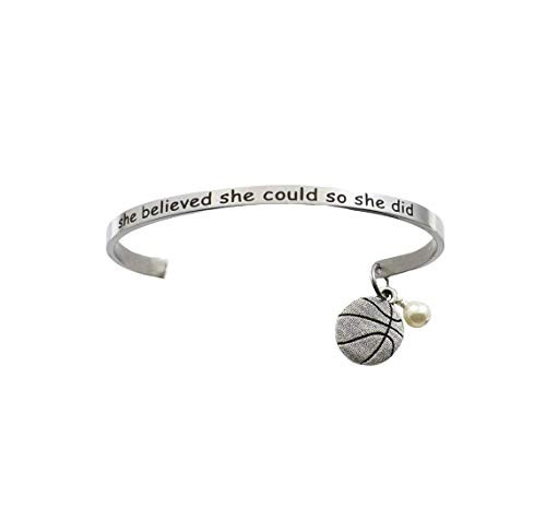 Basketball Bracelet. Gift for Basketball Player. Stainless Steel Bracelet  inchShe Believed She Could and She Did inch Basketball Team Gifts