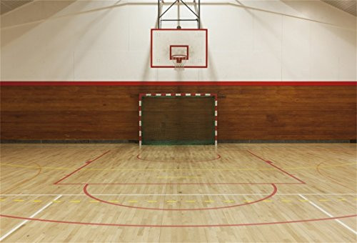 AOFOTO 7x5ft Retro Indoor Ball Game Gymnasium Backdrop Basketball Gym Photography Background Goal Line Wooden Floor School Sport Hall Fitness Stadium Photo Studio Props Boy Girl Portrait Wallpaper