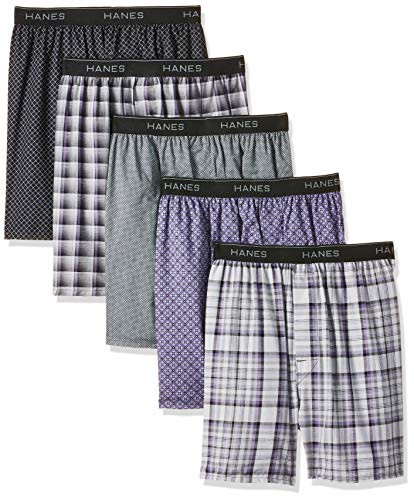 Hanes Men s 5-Pack Boxer with Exposed Waistband  XX-Large Plaids   Prints Exposed Waistband