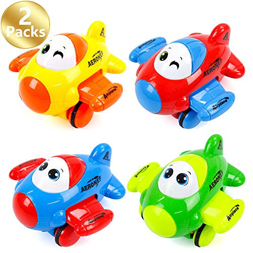 (2-Pack,Random Color) Kids Cartoon Push and Go Plane Toy with Oscillating Wing