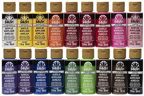 FolkArt PROMOFAI Matte Finish Acrylic Craft Paint Set Designed for Beginners and Artists Non-Toxic Formula That Works on All Surfaces Includes 18 2 oz Bottles 2 Ounce 1 Colors