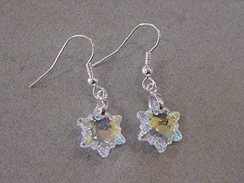 Silver Crystal Snowflake Earrings with Swarovski Edelweiss Crystals AB Christmas Jewelry Silver Crystal Snowflake Earrings with Swarovski Edelweiss Crystals AB Christmas Jewelry