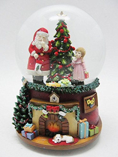 Musicbox Kingdom Santa Snow Globe with Girl at The Christmas Tree with a Christmas Tune is Played Decorative Item