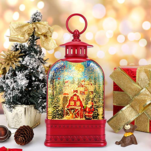 CaiFang Christmas Lighted Snow Globe Lantern 6H Timer Musical Water Snow Globes USB Powered and  Battery Operated Santa Decorations Lantern for Holiday Season Home Decor