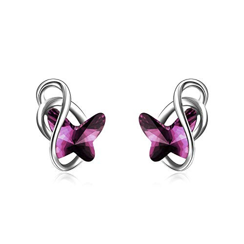 AOBOCO Sterling Silver Infinity Butterfly Earrings for Women Crystal from Swarovski Hypoallergenic Stud Earrings Anniversary Birthday Butterfly Jewelry Gifts for Mom Daughter Purple AOBOCO Sterling Silver Infinity Butterfly Earrings for Women Crystal from Swarovski Hypoallergenic Stud Earrings Anniversary Birthday Butterfly Jewelry Gifts for Mom Daughter Purple