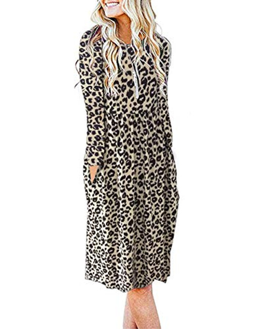 AUSELILY Women s Long Sleeve Pockets Empire Waist Loose Swing Casual Cheetah Flare Print Floral Pleated Dress L Leopard AUSELILY Women s Long Sleeve Pockets Empire Waist Loose Swing Casual Cheetah Flare Print Floral Pleated Dress L Leopard