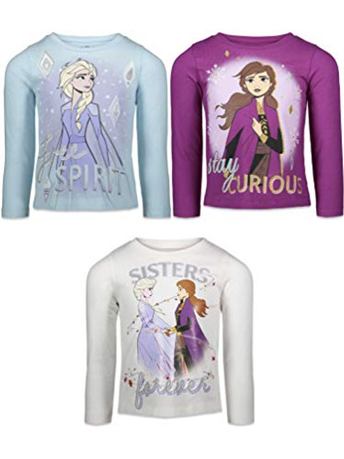 Disney Frozen Queen Elsa  and  Anna Big Girls 3 Pack Long Sleeve T-Shirts Blue 7-8