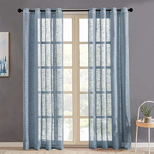 Linen Textured Sheer Curtains 63 inches Long Semi Sheer Curtain Panels Blue Living Room Open Weave Bedroom Window Treatment Set Slub Grommet Top 2 Panels Linen Textured Sheer Curtains 63 inches Long Semi Sheer Curtain Panels Blue Living Room Open Weave Bedroom Window Treatment Set Slub Grommet Top 2 Panels