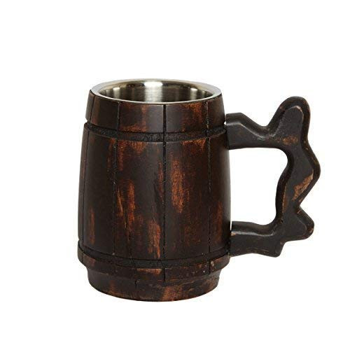 GoCraft Handmade Wooden Beer Mug with 18oz Stainless Steel Cup   Great Beer Gift Ideas Wooden Beer Tankard for Men   Vintage Bar accessories - Barrel Brown Classic Design