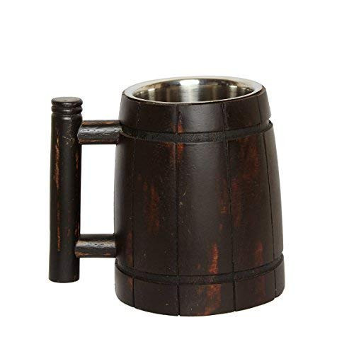 GoCraft Handmade Wooden Beer Mug with 18oz Stainless Steel Cup   Great Beer Gift Ideas Wooden Beer Tankard for Men   Vintage Bar accessories - Barrel Brown Retro Design
