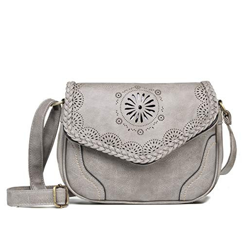 Women Shoulder Bag Vintage Pu Leather Crossbody Bag Hollow Out Ladies Satchel Bag Brown Retro Handbag for Girls  grey