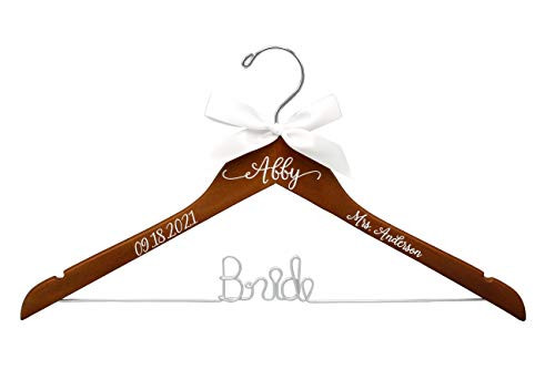 Personalized Wire and Decal Bridal Hanger Bridesmaid Hangers Bride Hanger Mrs Hanger Wedding Hangers Custom Vinyl Title Hangers
