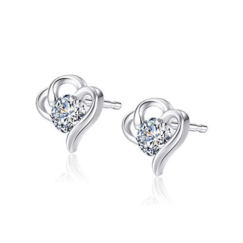 Stud Earrings Swarovski Diamond Cubic Zirconia Studs Earring for Women Gift Sterling Silver Hypoallergenic for Sensitive Ears CZ 18K White Gold Plated Clover Snowflake  White heart studs