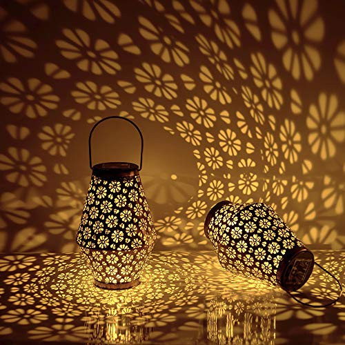 Solar Lanterns Garden Solar Lantern Lights Outdoor Hanging Solar Chandelier with Handle Garden Christmas Decor Retro Metal Waterproof for Patio Porch Lawn Pathway Backyard Courtyard Decorative