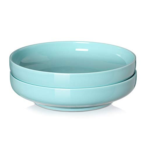 DOWAN 10 inch Shallow Serving Bowls 60 oz Large Serving Bowls and Platters Serving Plate for Salad Pasta Soup Fruit Porcelain Serving Dishes for Dinner Party Sturdy for Long Use Set of 2 Turquoise