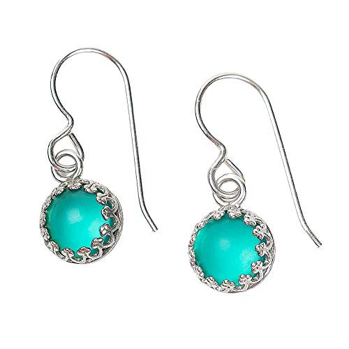 Aqua Teal Blue Recycled Glass Dangle Drop Earrings in Sterling Silver