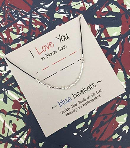 I LOVE YOU Morse Code Necklace - Sterling Silver or Gold Filled Beads on Silk Cord