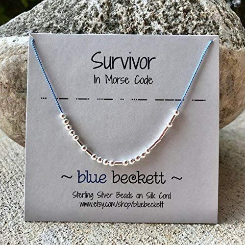 Morse Code SURVIVOR Necklace - Sterling Silver or Gold Filled Beads on Silk Cord