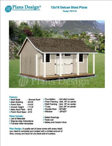12  x 16  Storage Shed with Porch Plans for Backyard Garden - Design  P81216