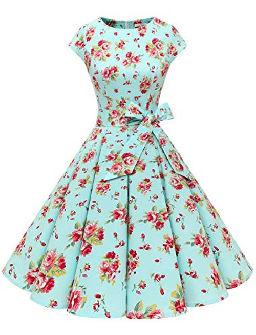 Dressystar 1956 Women Vintage Cocktail Dress 1950s Retro Rockabilly Prom Dresses Cap-Sleeve Blue Red Flower L Dressystar 1956 Women Vintage Cocktail Dress 1950s Retro Rockabilly Prom Dresses Cap-Sleeve Blue Red Flower L