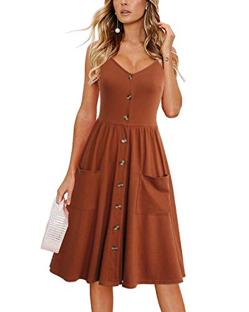 Lyrur Women s Flattering Boho Floral Beach Summer Flowy Skater Dress Big Pockets Sundress with Straps L 9075-Caramel Lyrur Women s Flattering Boho Floral Beach Summer Flowy Skater Dress Big Pockets Sundress with Straps L 9075-Caramel